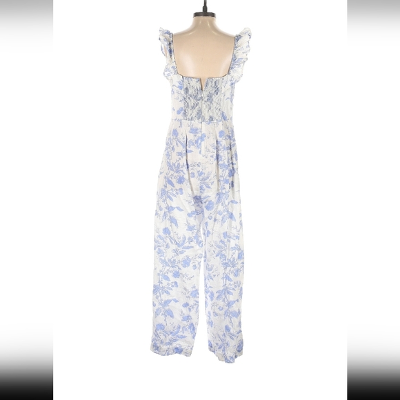 & Other stories floral white and blue 100% linen Jumpsuit size 6 - Picture 7 of 14